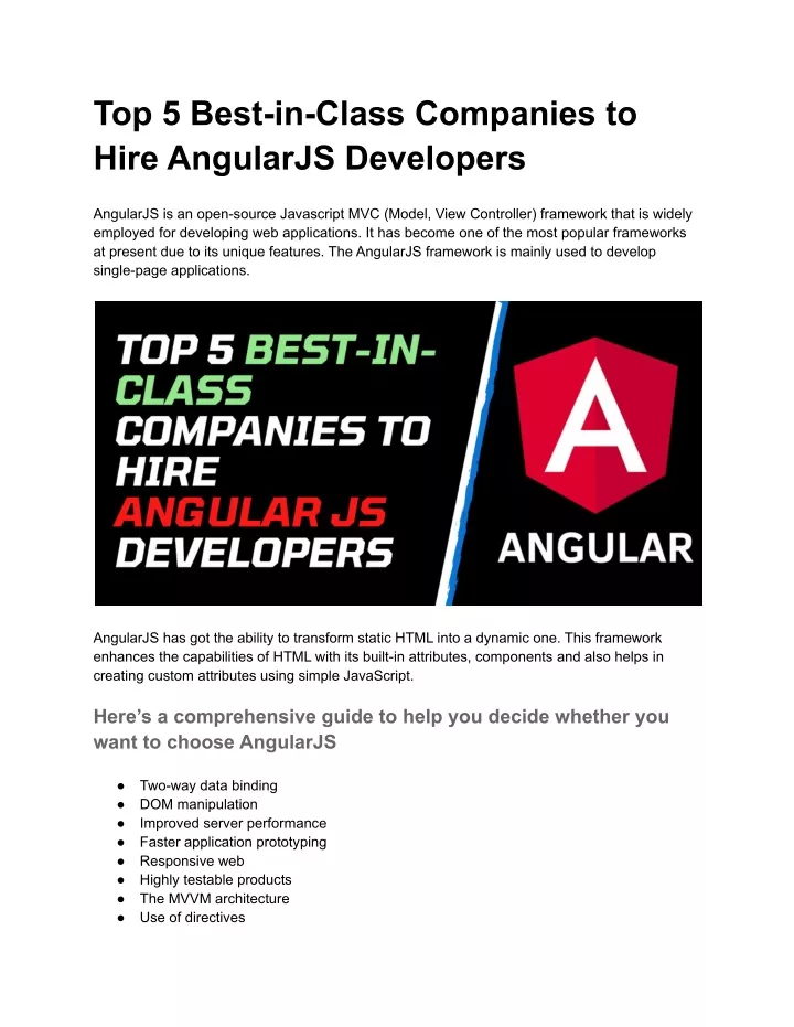 top 5 best in class companies to hire angularjs