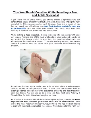 Tips You Should Consider While Selecting a Foot and Ankle Specialist