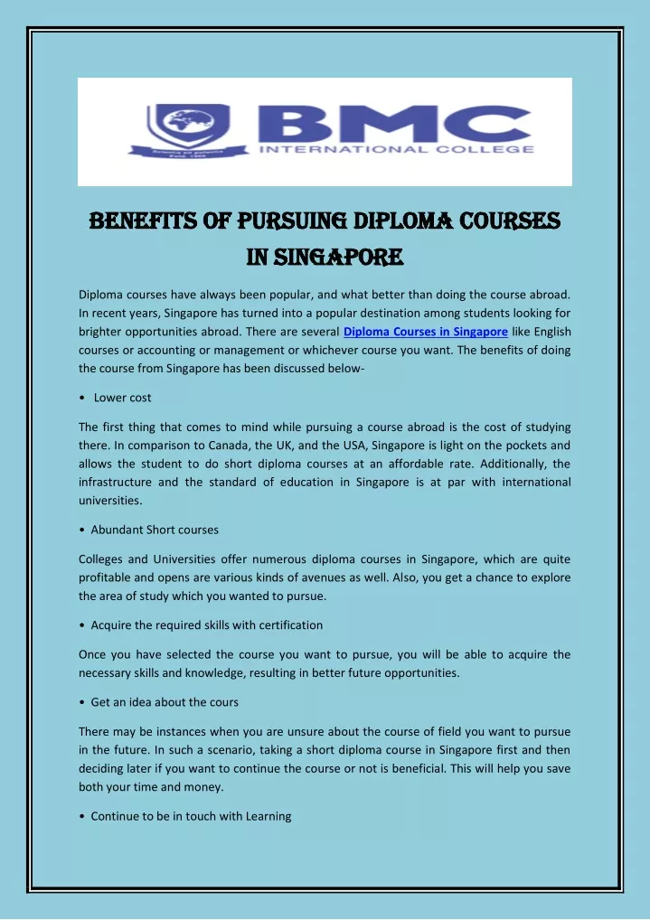 benefits of pursuing diploma courses benefits