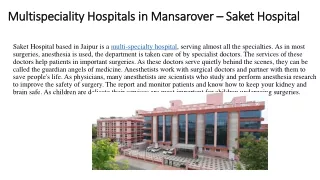 Multispeciality Hospitals in Mansarover – Saket Hospital