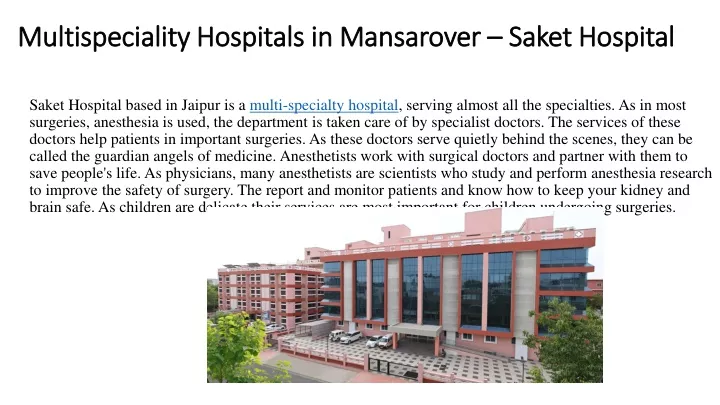 multispeciality hospitals in mansarover saket hospital