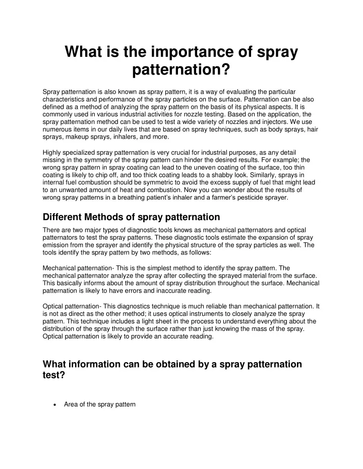 what is the importance of spray patternation