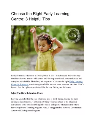Choose the Right Early Learning Centre_ 3 Helpful Tips