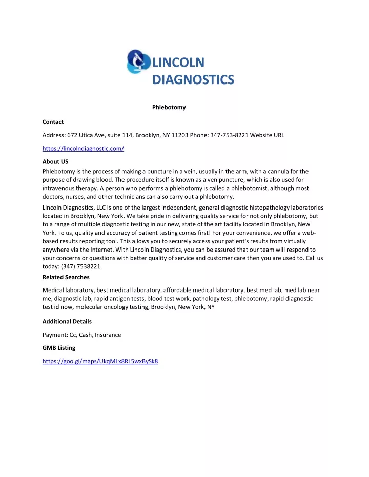 lincoln diagnostics phlebotomy