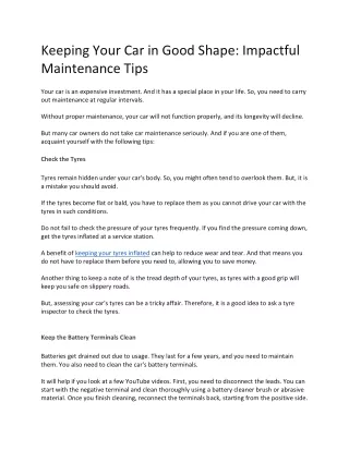 keeping your car in good shape impactful
