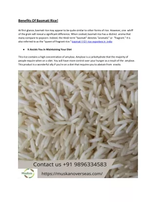 Benefits Of Basmati Rice