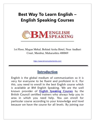 Best Way To Learn English – English Speaking Courses