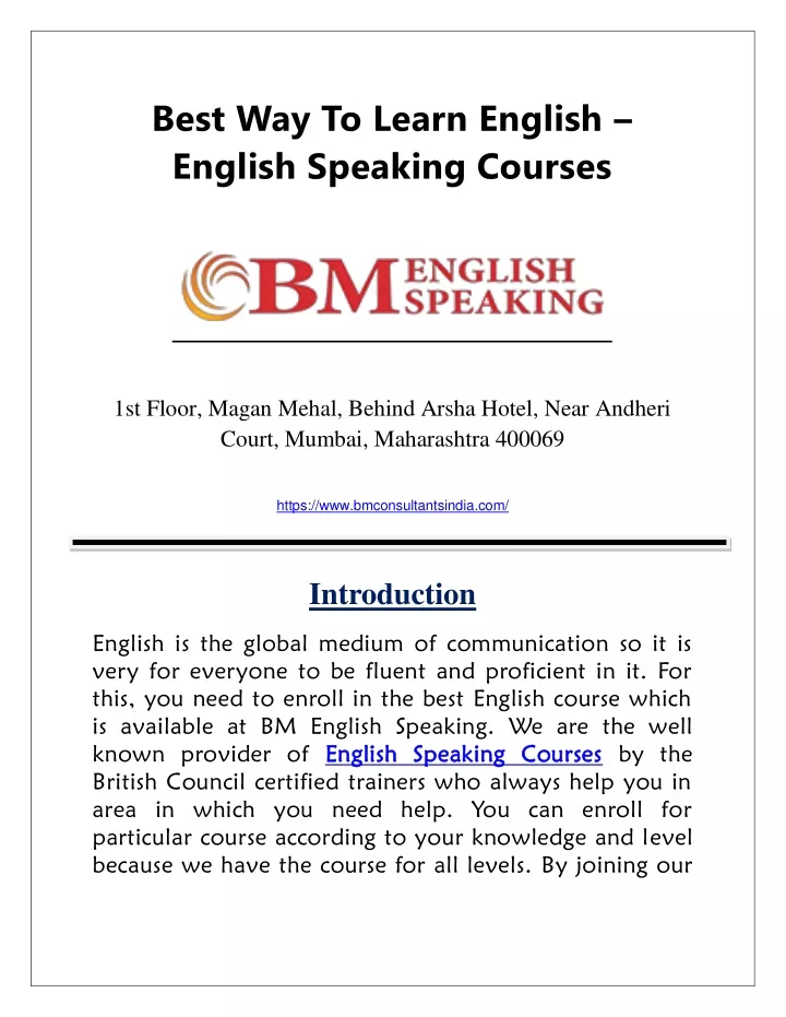 best way to learn english english speaking courses