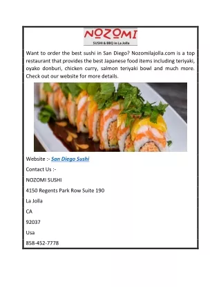 San Diego Sushi  Nozomilajolla.com
