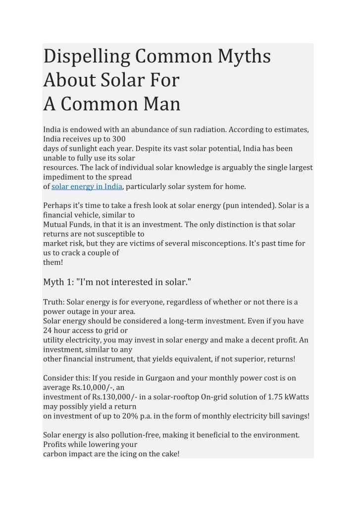 dispelling common myths about solar for a common
