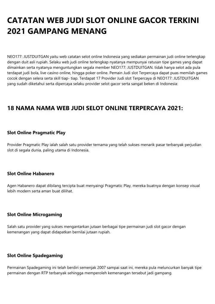 catatan web judi slot online gacor terkini 2021