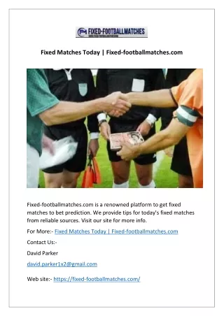 Fixed Matches Today | Fixed-footballmatches.com
