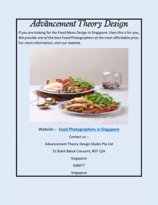 Food Photographers in Singapore | Advancement Theory