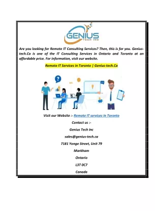 Remote IT Services in Toronto  Genius-tech.Ca