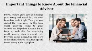 Important Things to Know About the Financial Advisor
