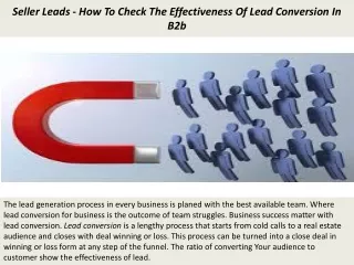 Seller Leads - How To Check The Effectiveness Of Lead Conversion In B2b