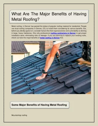 MTR- What are The Major Benefits of Having Metal Roofing