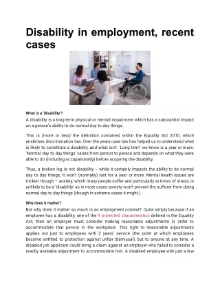 Disability in employment, recent cases