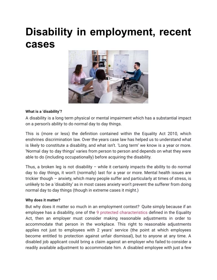 PPT - Disability in employment, recent cases PowerPoint Presentation ...