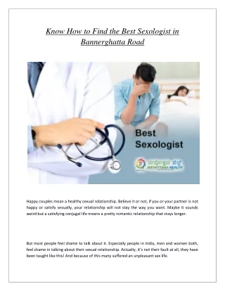 Know How to Find the Best Sexologist in Bannerghatta Road