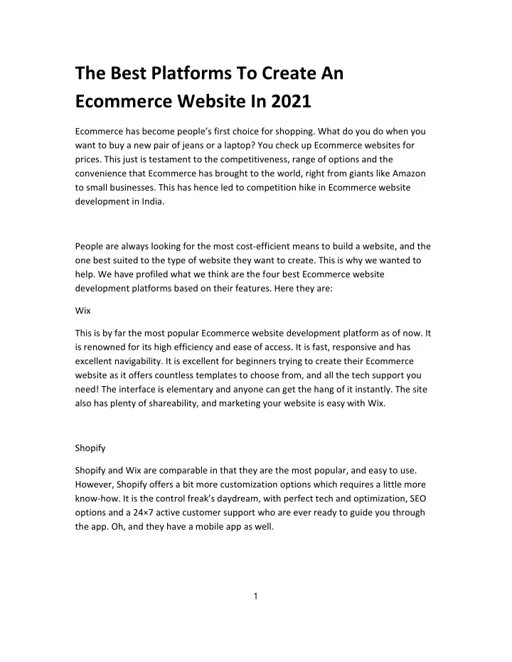 the best platforms to create an ecommerce website