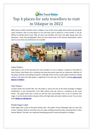 Top 4 places for solo travellers to visit in Udaipur in 2022