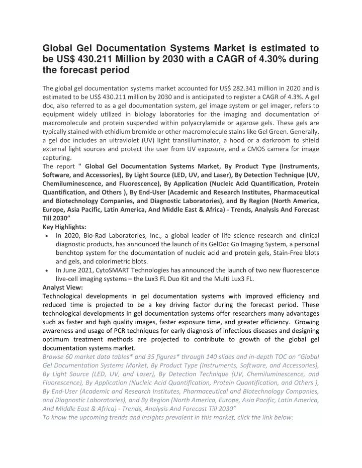 global gel documentation systems market