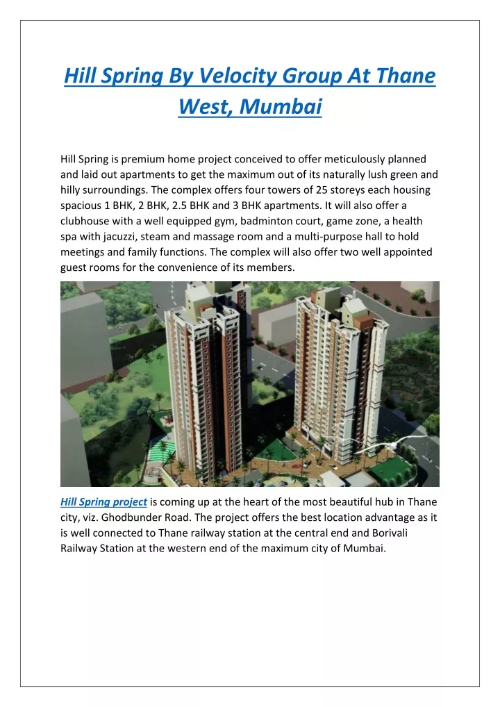 hill spring by velocity group at thane west mumbai