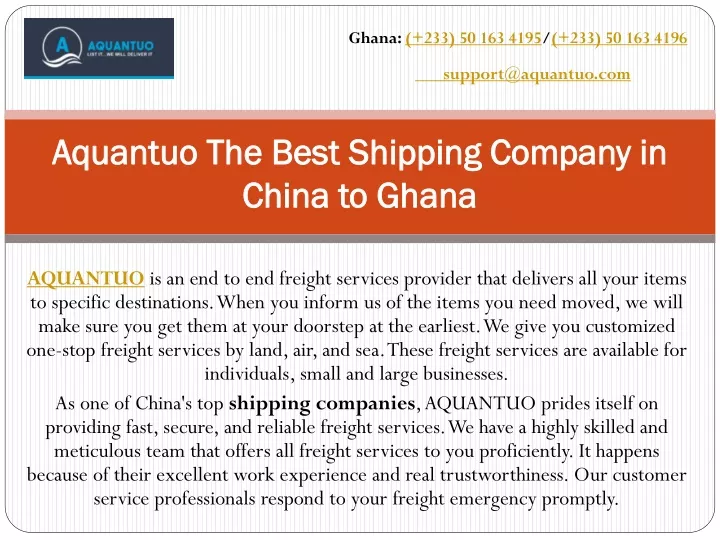 aquantuo the best shipping company in china to ghana