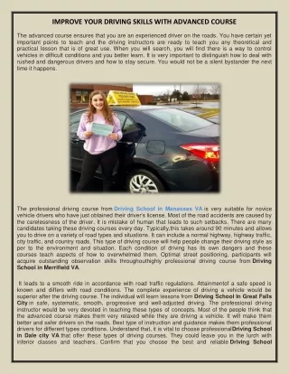 improve your driving skills with advanced course