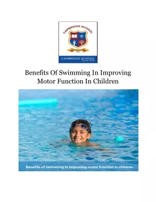 Benefits Of Swimming In Improving Motor Function In Children