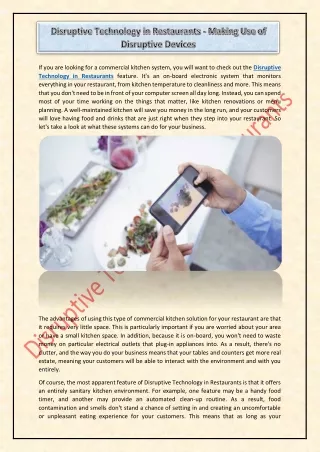 Disruptive Technology in Restaurants - Making Use of Disruptive Devices