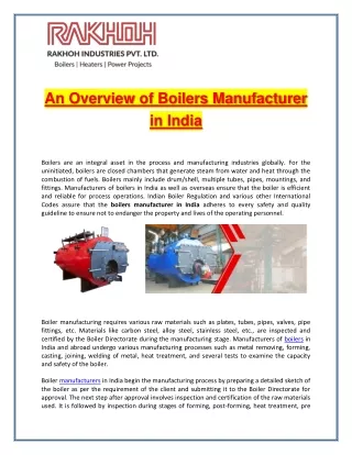 An Overview of Boilers Manufacturer in India