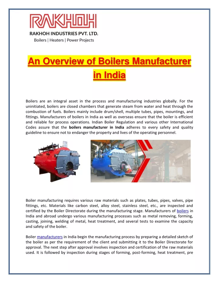 an overview of boilers manufacturer in india