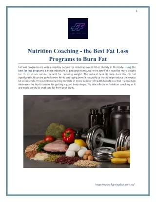 Nutrition Coaching - the Best Fat Loss Programs to Burn Fat