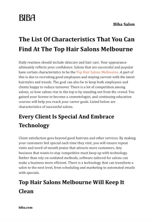 The List Of Characteristics That You Can Find At The Top Hair Salons Melbourne