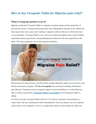 How to buy Vasograin Tablet for Migraine pain relief?