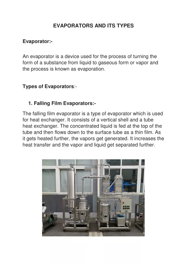 evaporators and its types