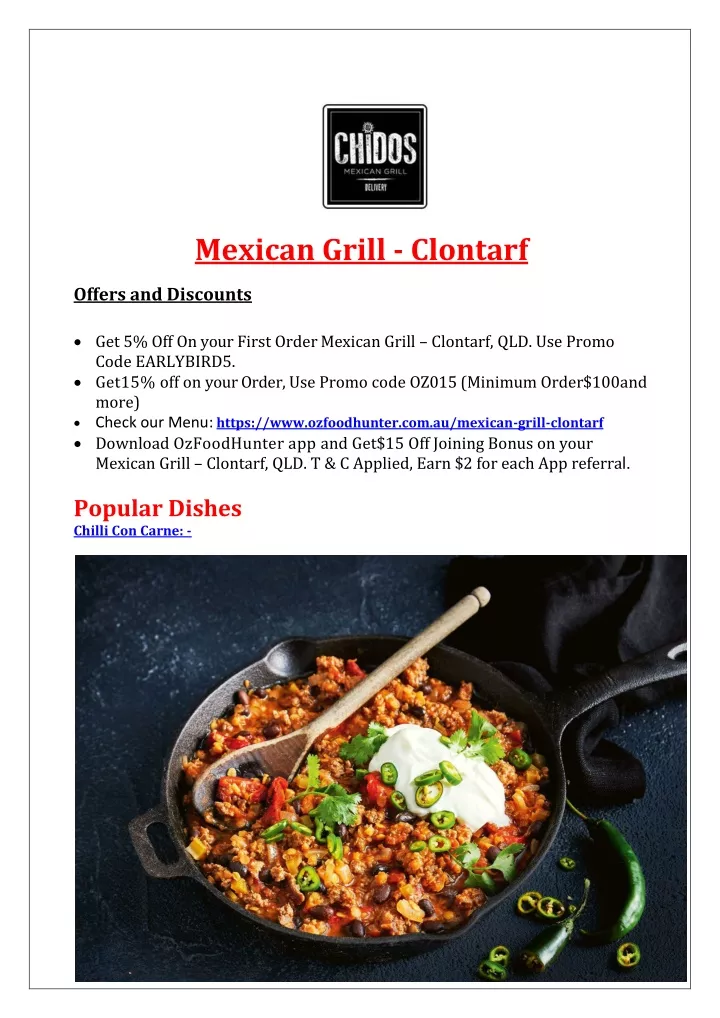 mexican grill clontarf offers and discounts