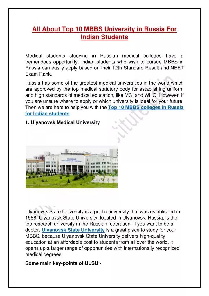all about top 10 mbbs university in russia