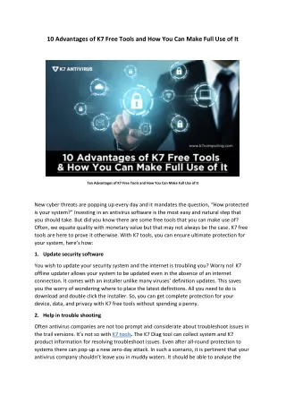 Ten Advantages of K7 Free Tools and How You Can Make Full Use of It