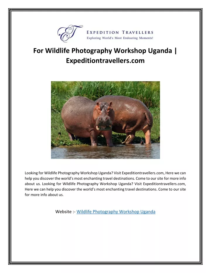 for wildlife photography workshop uganda