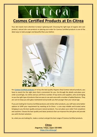 Cosmos Certified Products at En-Citrea