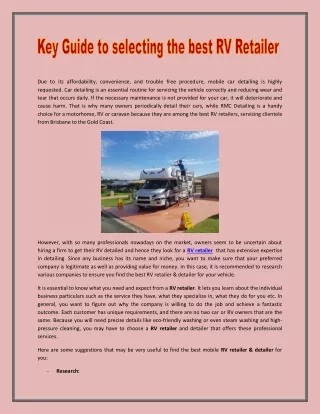 Key Guide to selecting the best RV Retailer