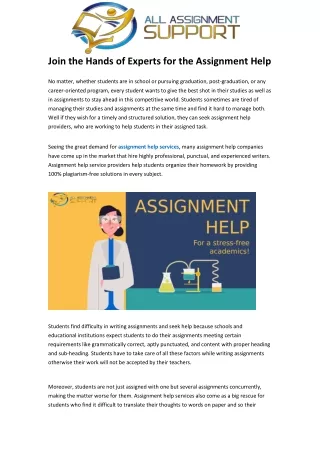 join the hands of experts for the assignment help