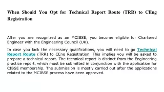 When Should You Opt for Technical Report Route (TRR) to CEng Registration