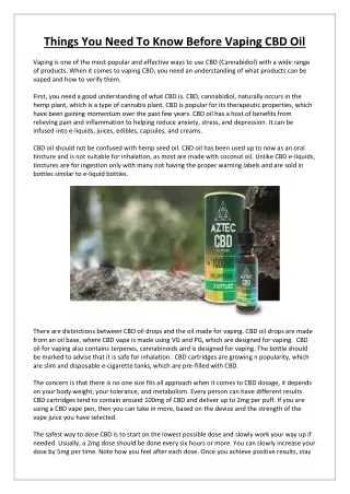Things You Need To Know Before Vaping CBD Oil
