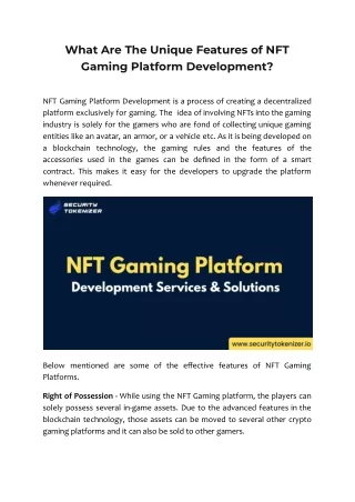what are the unique features of nft gaming