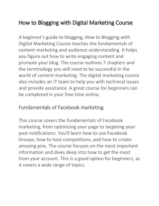 How to Blogging with Digital Marketing Course