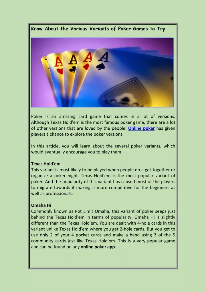 know about the various variants of poker games